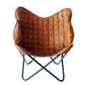 Stylish Leather Butterfly Chair with Iron Stand - front_view