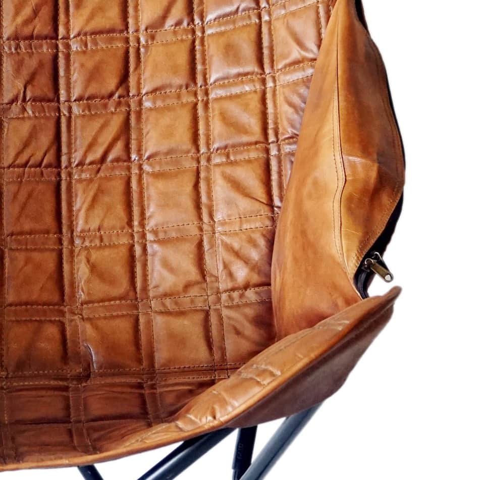 Stylish Leather Butterfly Chair with Iron Stand - rear_view