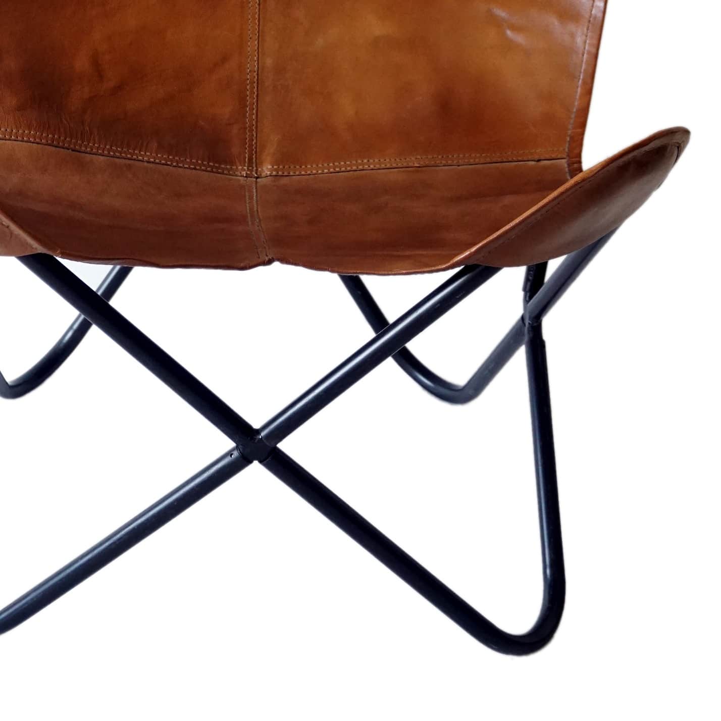 Stylish Butterfly Leather Chair With Iron Stand - top_view