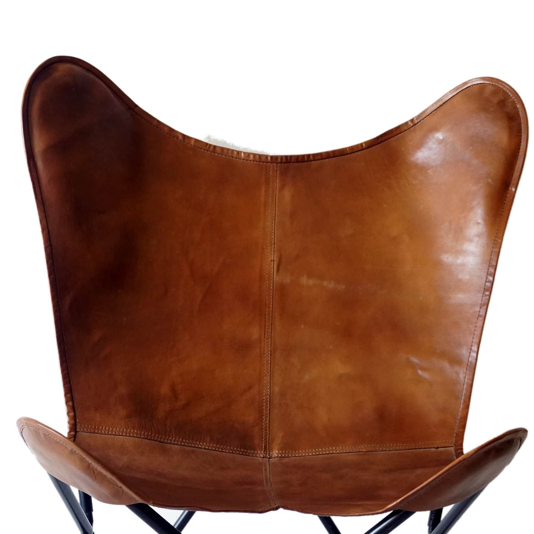 Stylish Butterfly Leather Chair With Iron Stand - rear_view