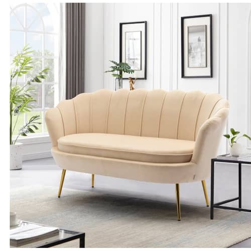 Modern Velvet Upholstered Arm Loveseat Sofa