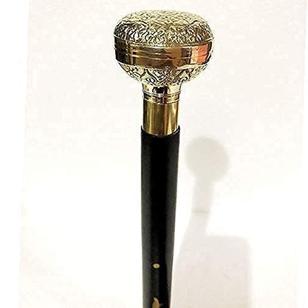Vintage Solid Brass Victorian Handle Walking Stick - photo