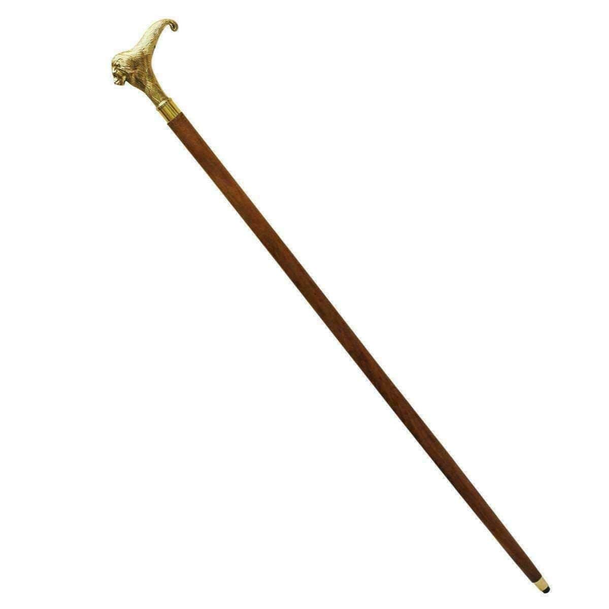 Antique Walking Sticks 36 inches with Lion Brass Handle - front_view