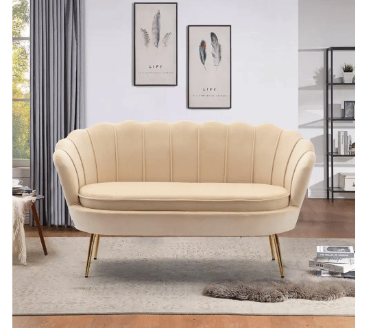 Modern Velvet Upholstered Arm Loveseat Sofa