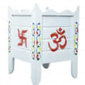 White Wood Polymer Composite Tulsi Planter with Hand painted Multicolor Art work - left_view