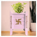 White Wood Polymer Composite Tulsi Planter with Hand painted Golden Art work - photo