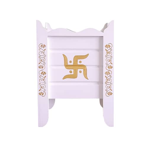 White Wood Polymer Composite Tulsi Planter with Hand painted Golden Art work