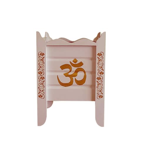 White Wood Polymer Composite Tulsi Planter with Hand painted Golden Art work