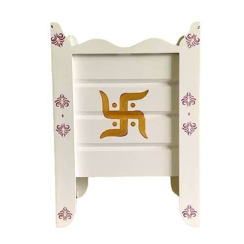 White Wood Polymer Composite Tulsi Planter with Hand painted Pink & Gold  Art work