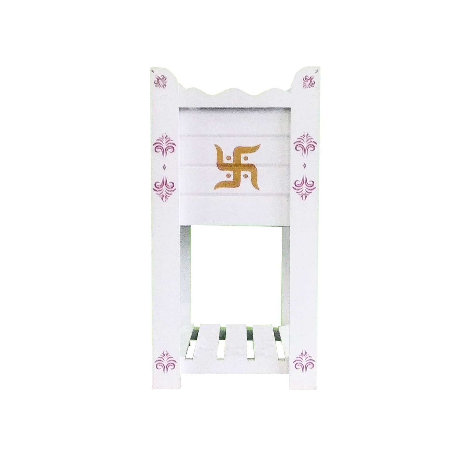 White Elevated Wood Polymer Composite Tulsi Planter With Hand Painted Pink & Gold  Art work - top_view