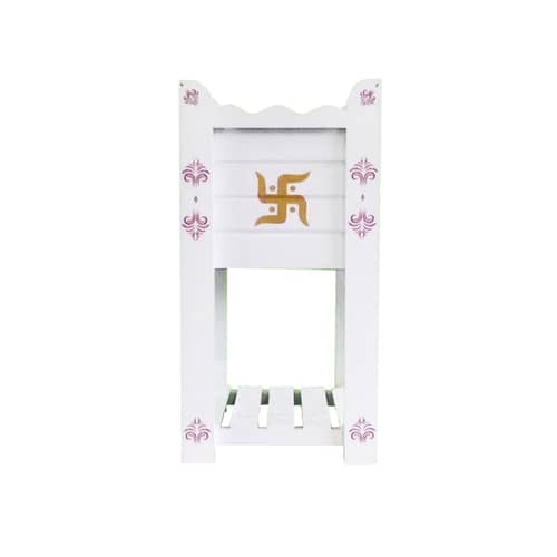 White Elevated Wood Polymer Composite Tulsi Planter With Hand Painted Pink & Gold  Art work
