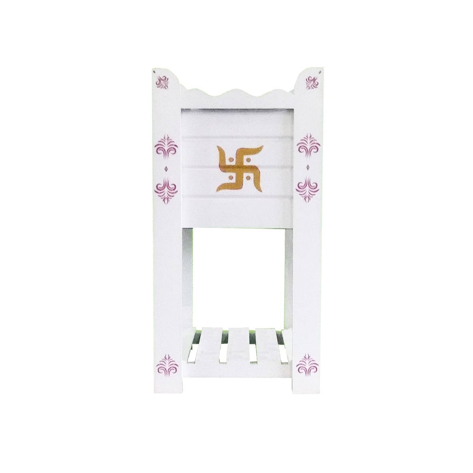 White Elevated Wood Polymer Composite Tulsi Planter With Hand Painted Pink & Gold  Art work