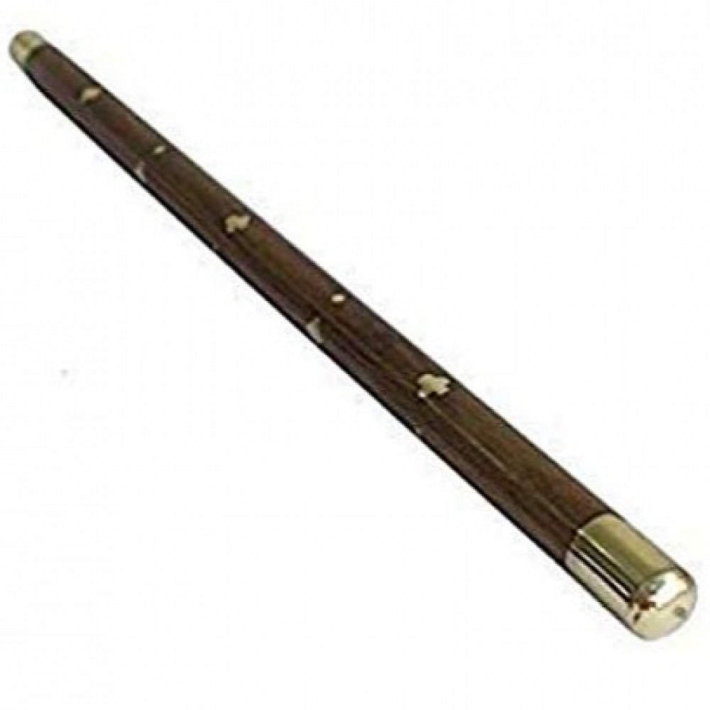 Wooden Hand Carved Sheesham Walking Stick with Brass Work - photo