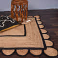 3X5 Feet Natural Jute Scalloped Rug Bedside Rectangle Rug - front_view