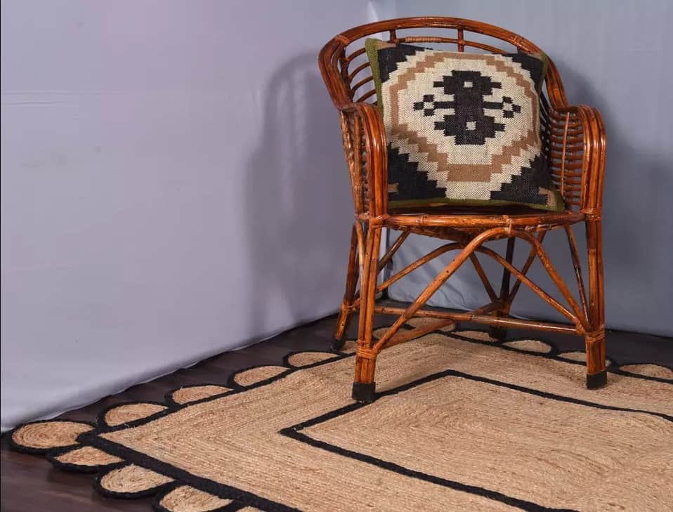 3X5 Feet Natural Jute Scalloped Rug Bedside Rectangle Rug - rear_view