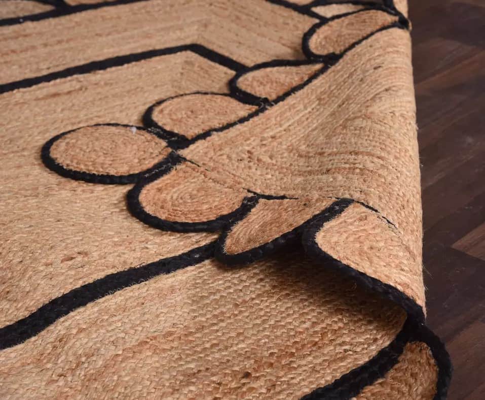 3X5 Feet Natural Jute Scalloped Rug Bedside Rectangle Rug - left_view