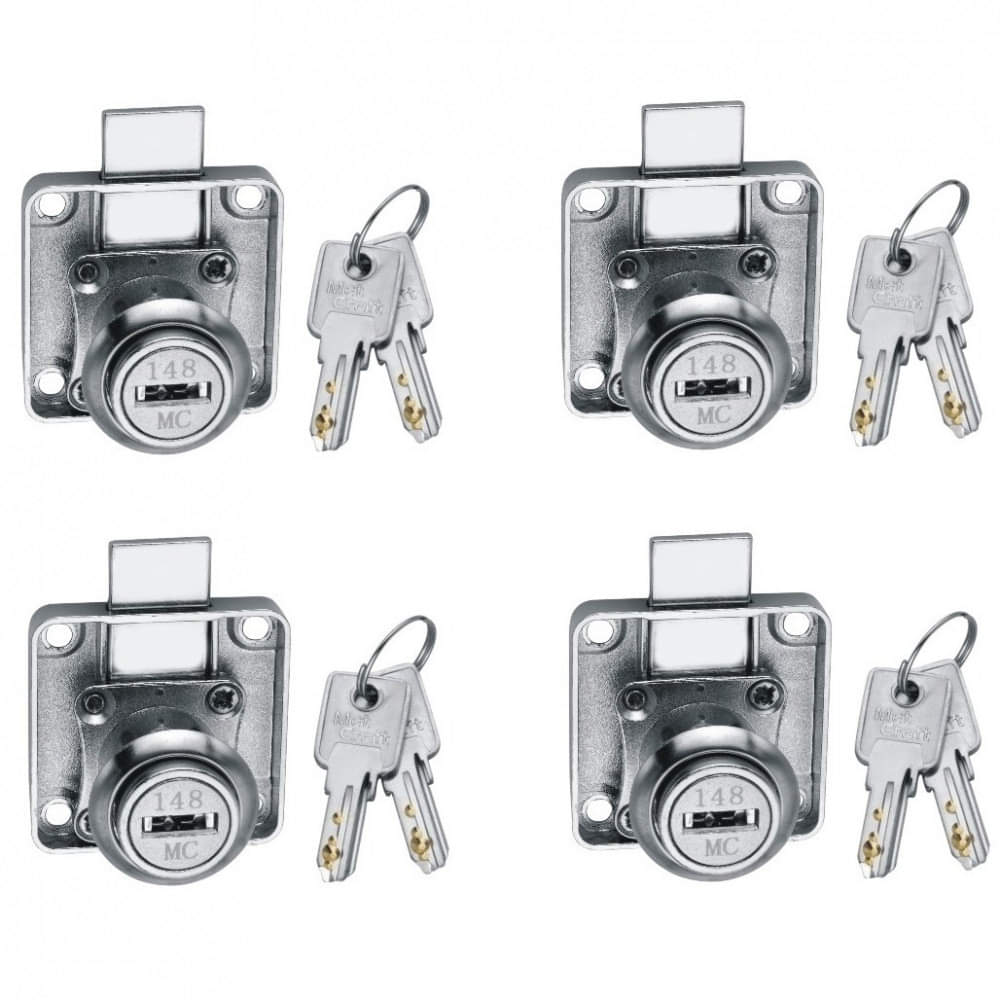 Zinc Dimple Multipurpose Lock with 2 Dimple Key (22 mm, Silver) - Pack of 4 - photo