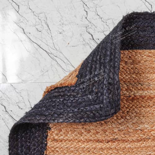 3x5 Feet Handmade Square Jute Rug with Blue Border
