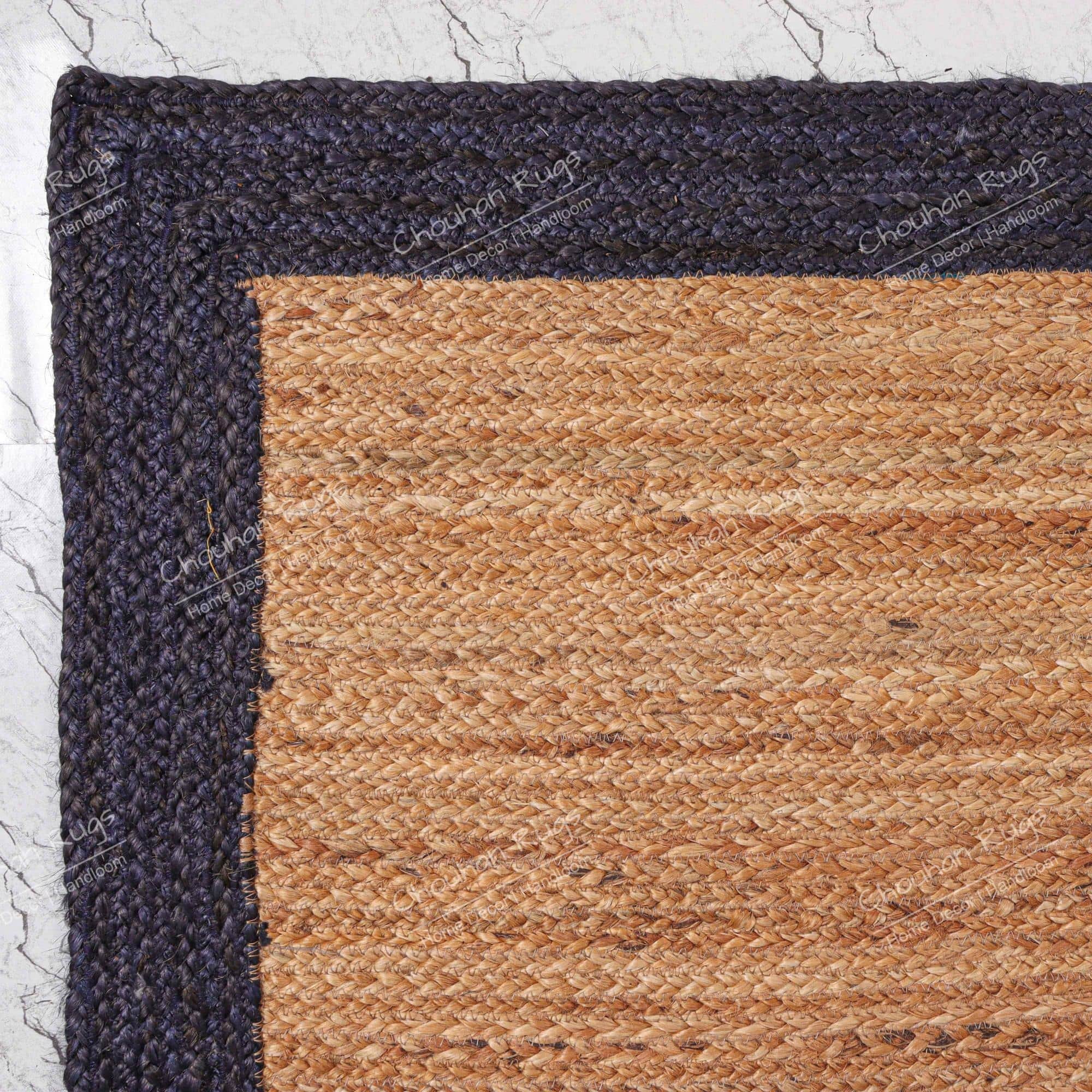 3x5 Feet Handmade Square Jute Rug with Blue Border - right_view