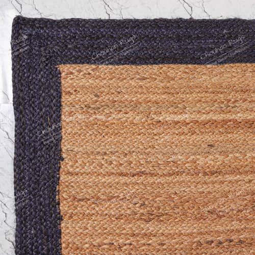 3x5 Feet Handmade Square Jute Rug with Blue Border