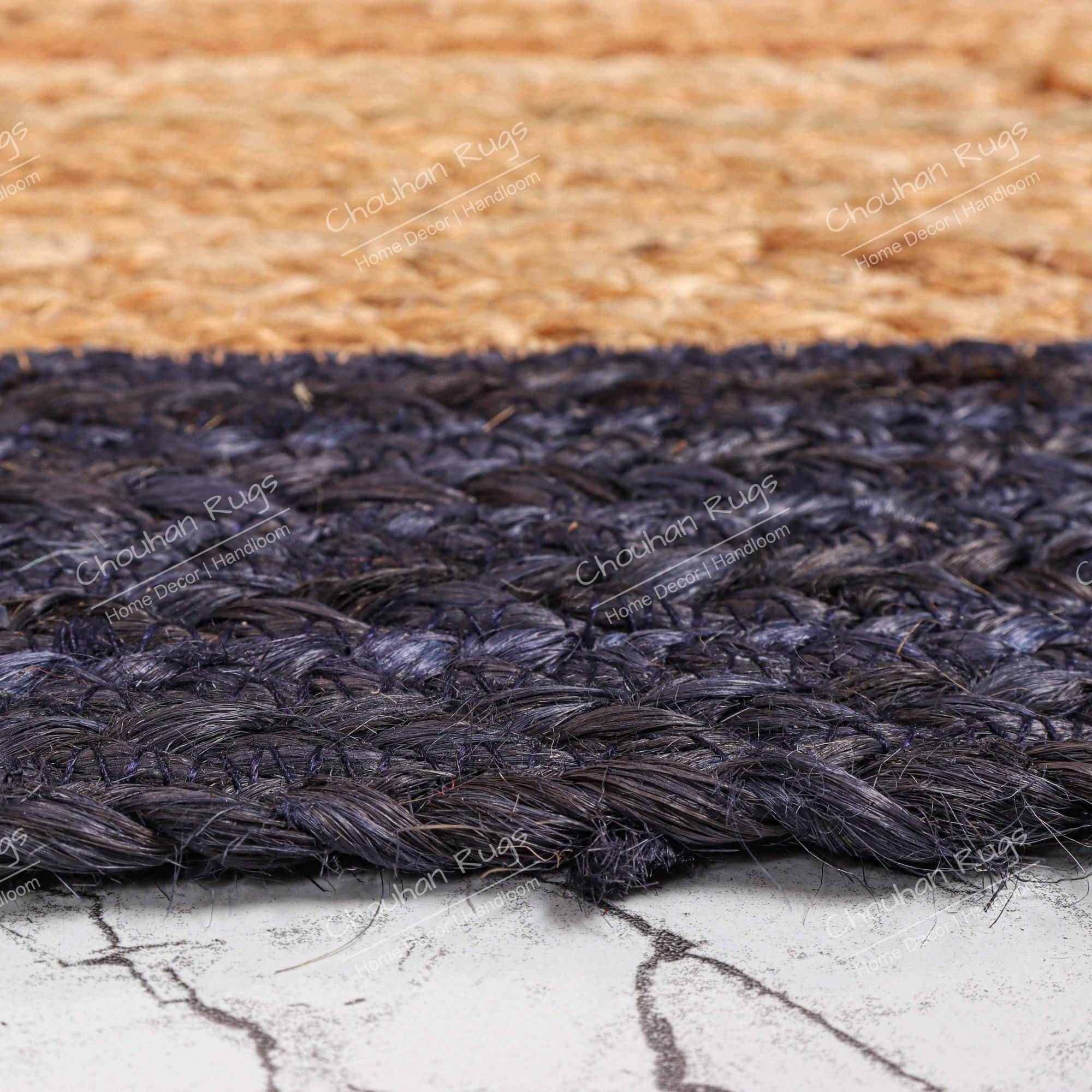 3x5 Feet Handmade Square Jute Rug with Blue Border - bottom_view