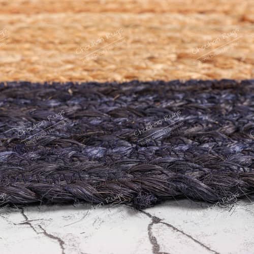 3x5 Feet Handmade Square Jute Rug with Blue Border