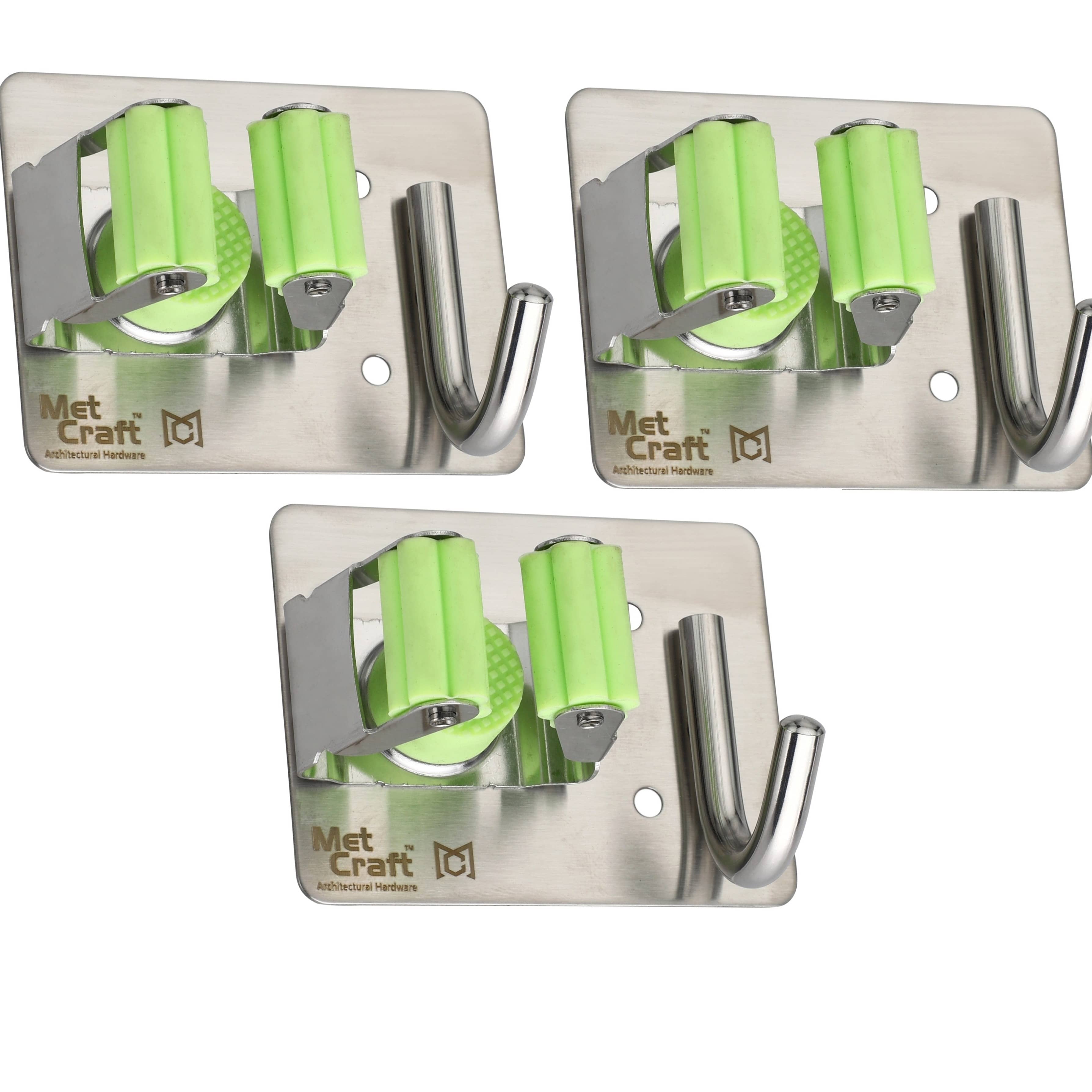 Wall Mounted  Broom Holder (Pack of 3, Green)