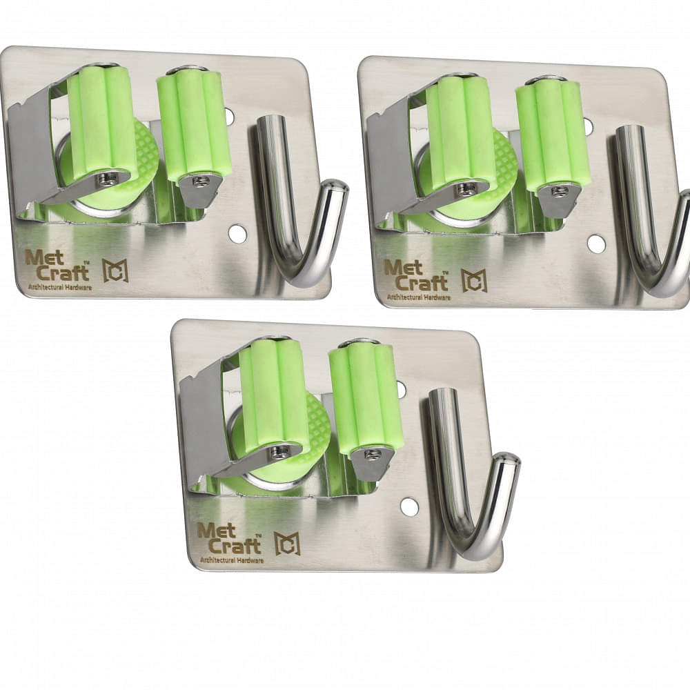Wall Mounted  Broom Holder (Pack of 3, Green) - photo