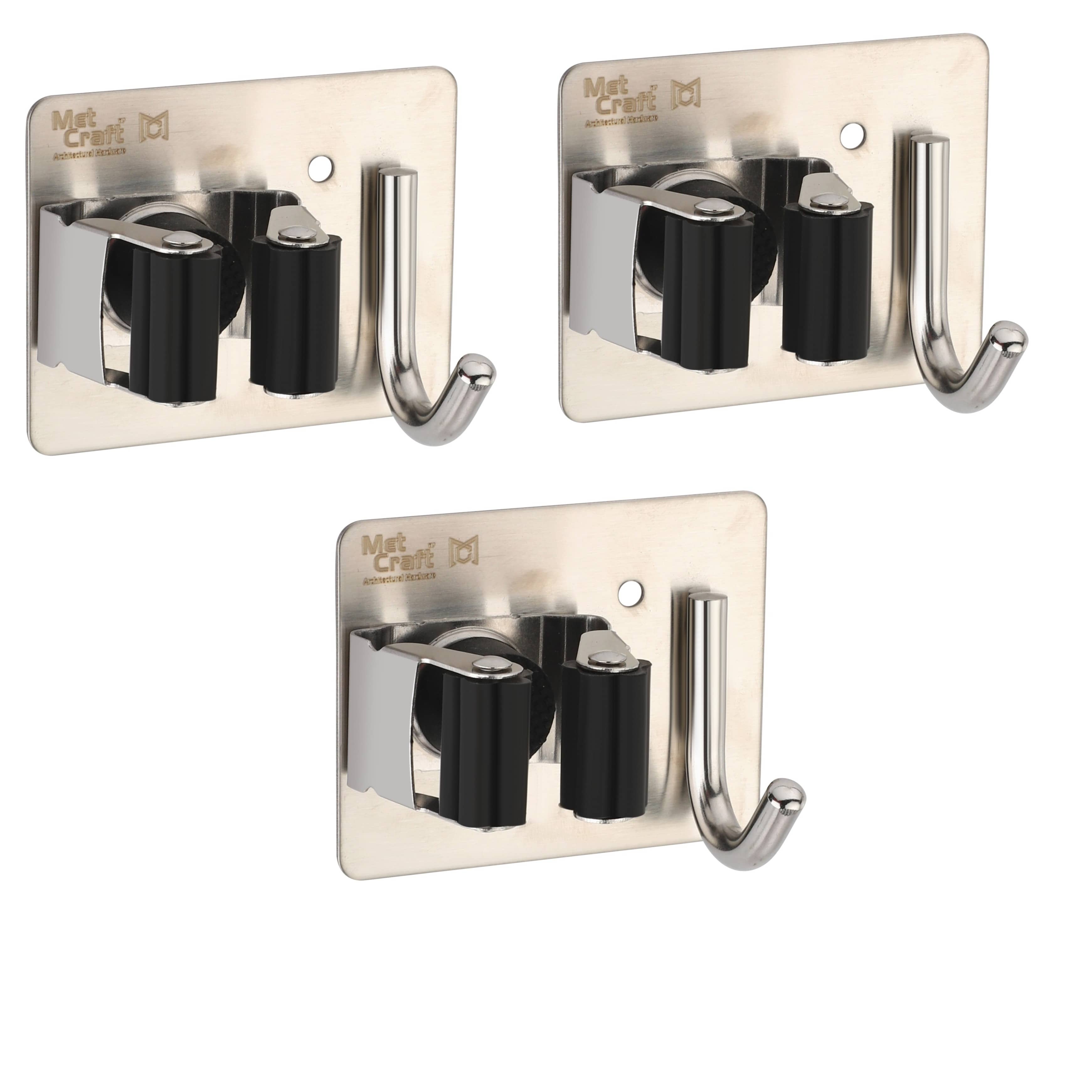 Wall Mounted Single Broom Holder (Pack of 3, BLACK,SILVER)