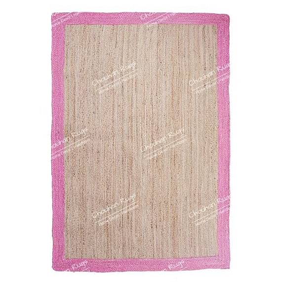 3x5 Feet Handwoven Natural Jute Rug with Pink Border