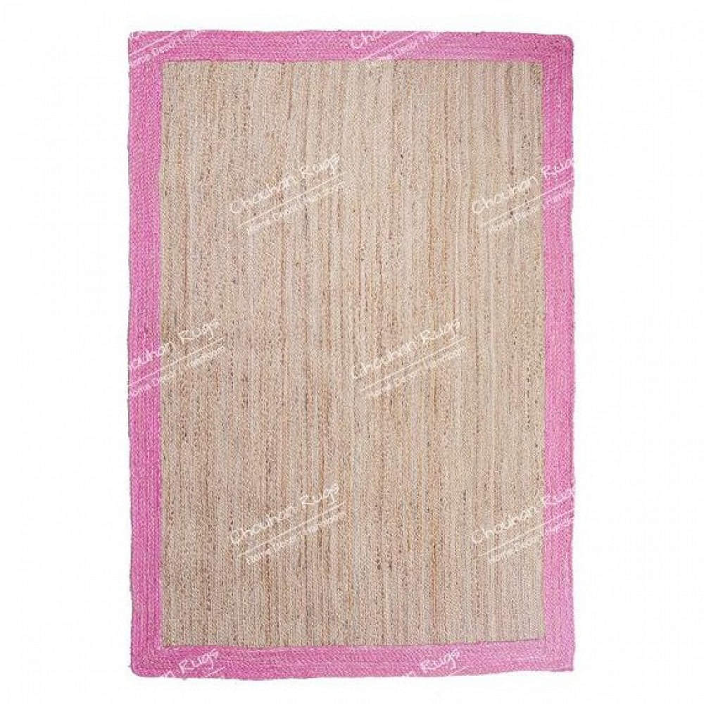 3x5 Feet Handwoven Natural Jute Rug with Pink Border - photo