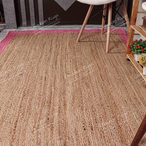 3x5 Feet Handwoven Natural Jute Rug with Pink Border