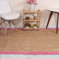 3x5 Feet Handwoven Natural Jute Rug with Pink Border - top_view