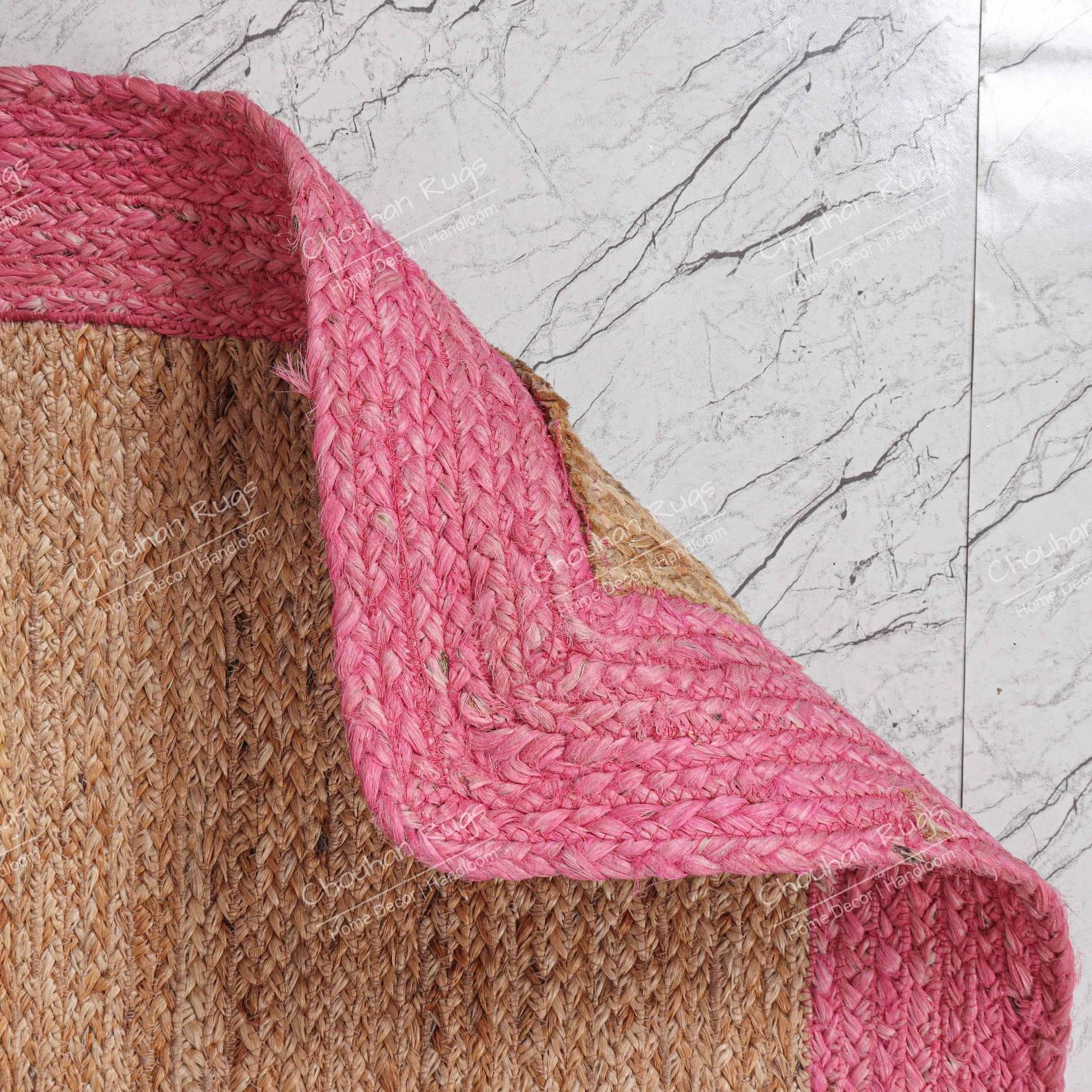 3x5 Feet Handwoven Natural Jute Rug with Pink Border