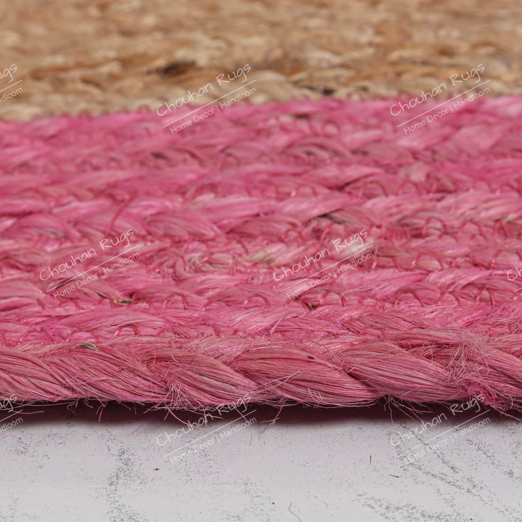 3x5 Feet Handwoven Natural Jute Rug with Pink Border - bottom_view