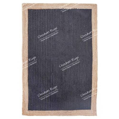 3x5 Feet braided Black with Natural Border Decorative Jute Rug