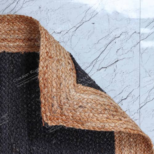 3x5 Feet braided Black with Natural Border Decorative Jute Rug