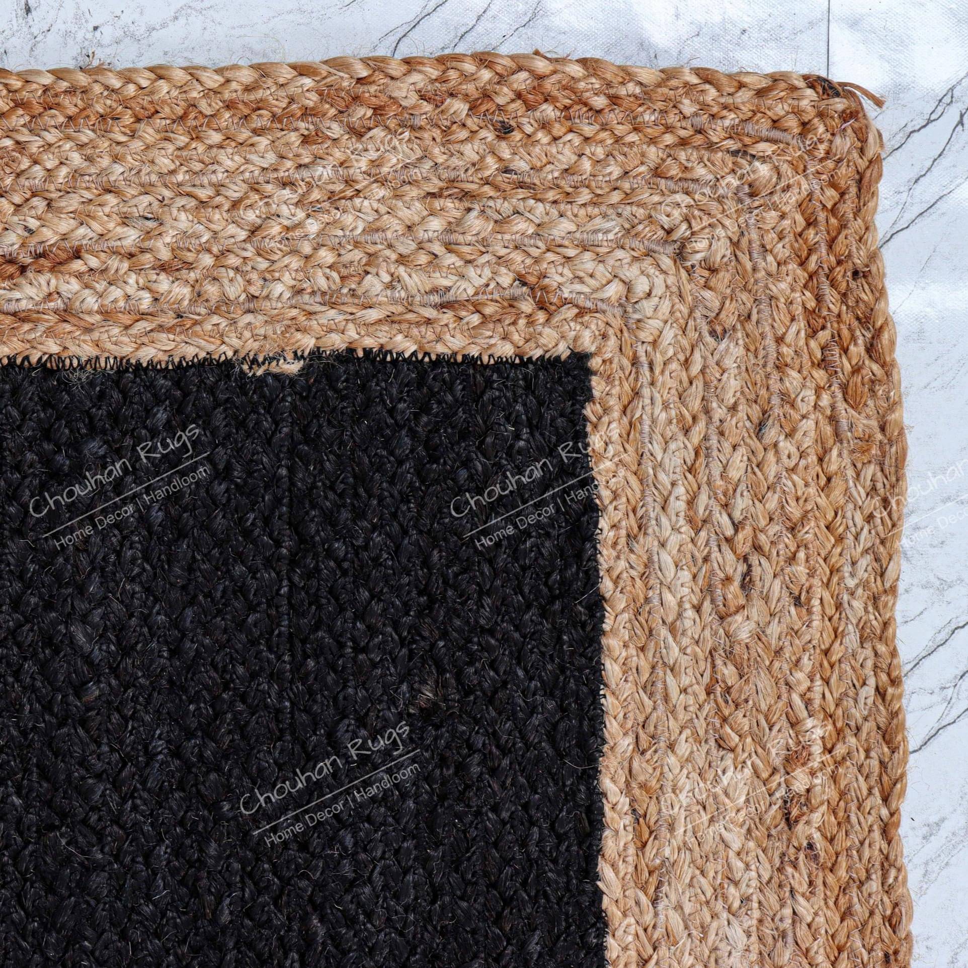 3x5 Feet braided Black with Natural Border Decorative Jute Rug