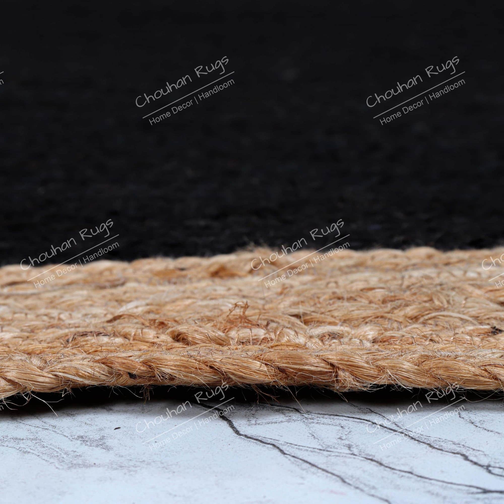 3x5 Feet braided Black with Natural Border Decorative Jute Rug - bottom_view