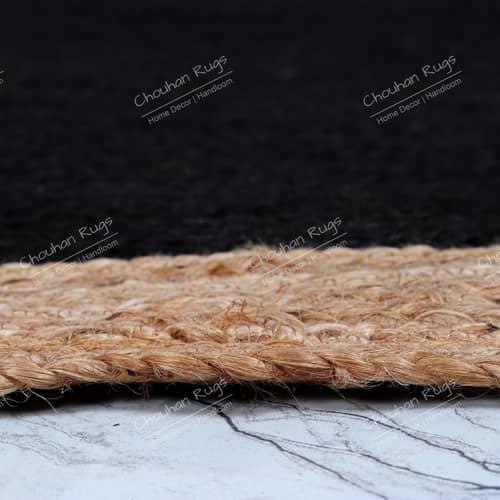 3x5 Feet braided Black with Natural Border Decorative Jute Rug