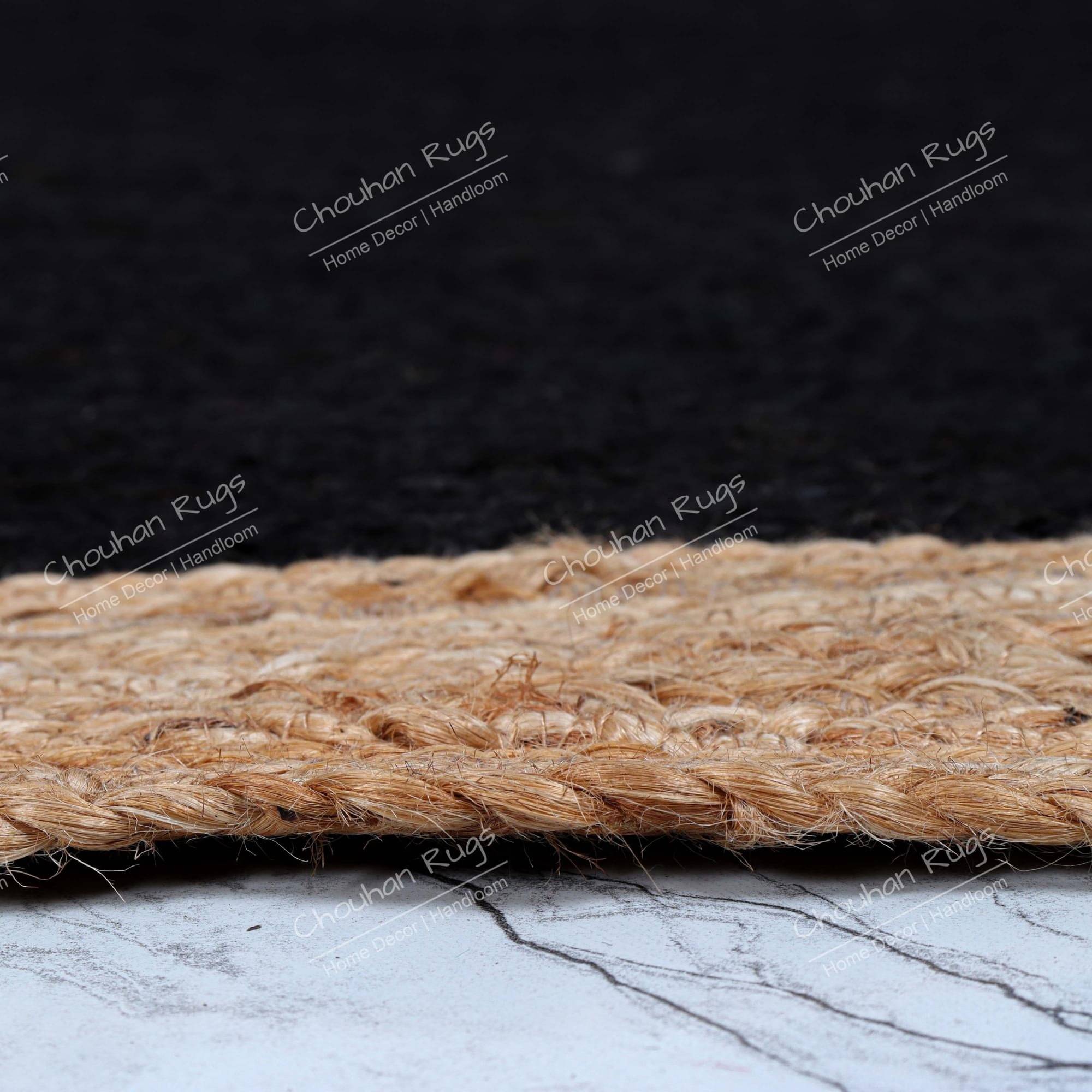 3x5 Feet braided Black with Natural Border Decorative Jute Rug