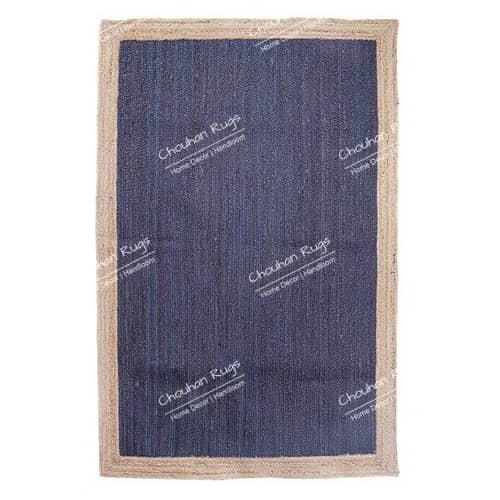 3x5 Feet Flore Area Jute Rug Blue with Natural Border