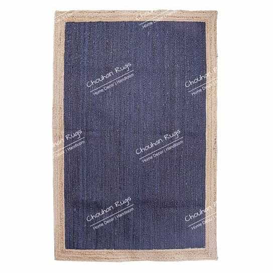 3x5 Feet Flore Area Jute Rug Blue with Natural Border - photo