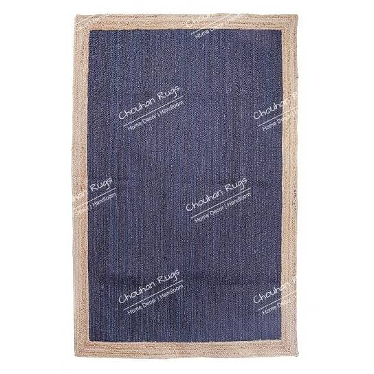 3x5 Feet Flore Area Jute Rug Blue with Natural Border
