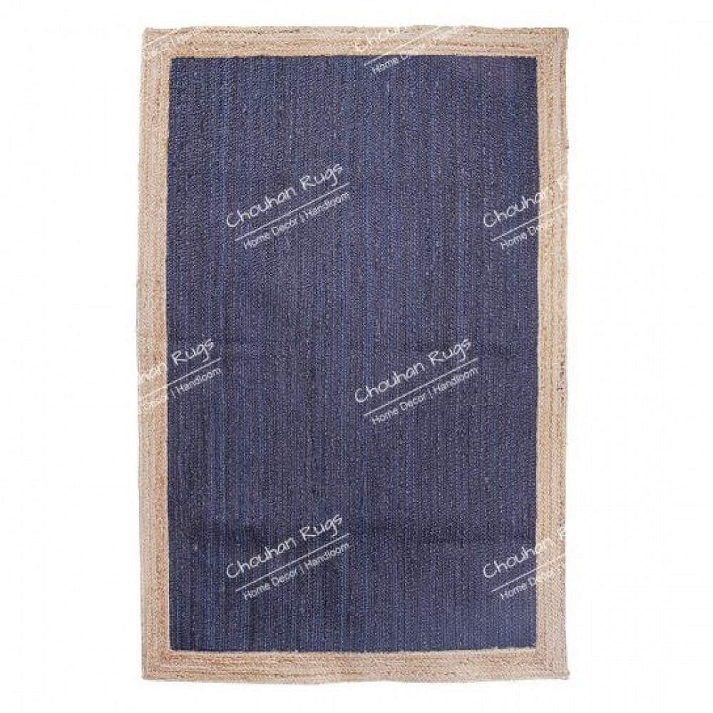 3x5 Feet Flore Area Jute Rug Blue with Natural Border - photo