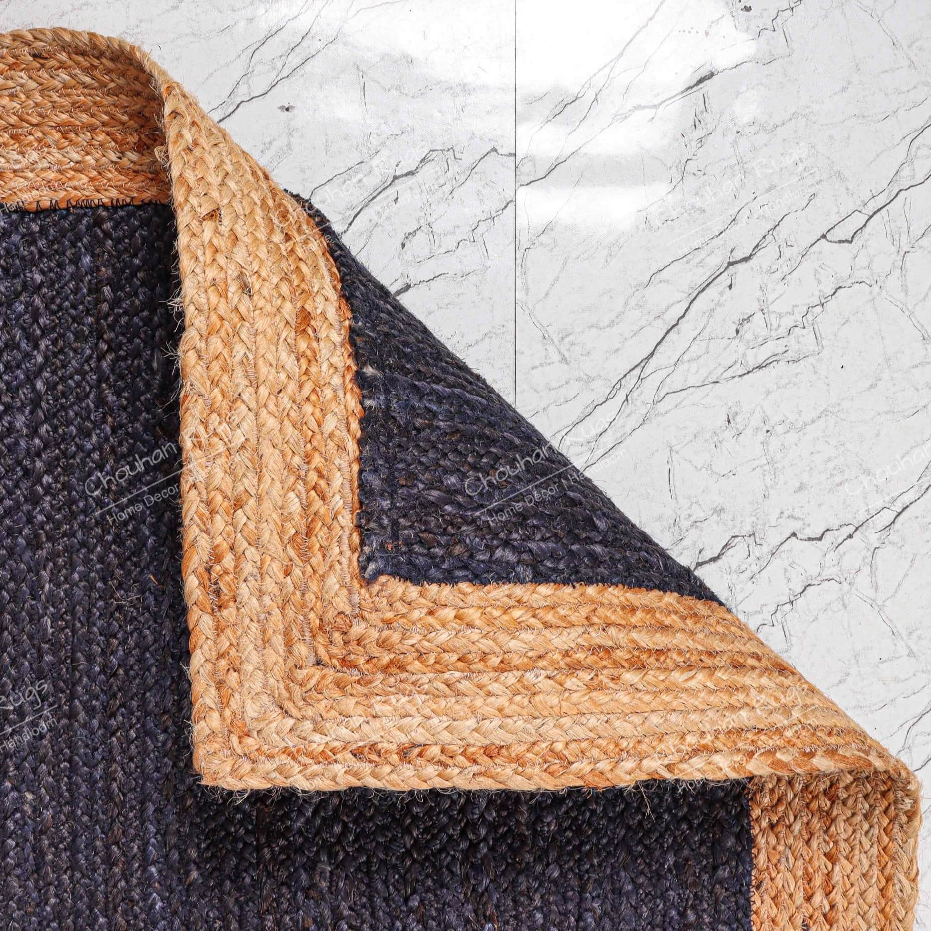 3x5 Feet Flore Area Jute Rug Blue with Natural Border - top_view