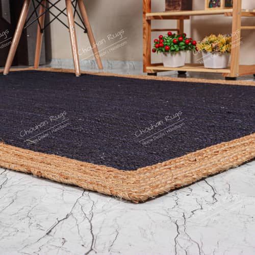 3x5 Feet Flore Area Jute Rug Blue with Natural Border