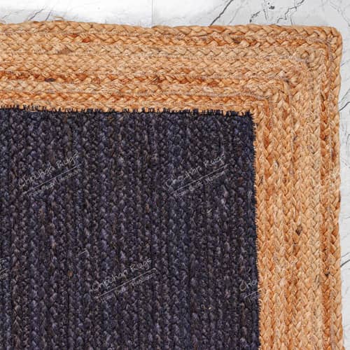 3x5 Feet Flore Area Jute Rug Blue with Natural Border