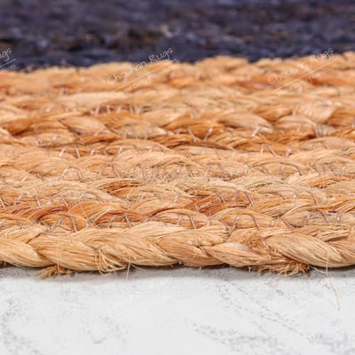 3x5 Feet Flore Area Jute Rug Blue with Natural Border