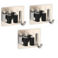 Wall Mounted Single Broom Holder (Pack of 3, BLACK,SILVER) - front_view